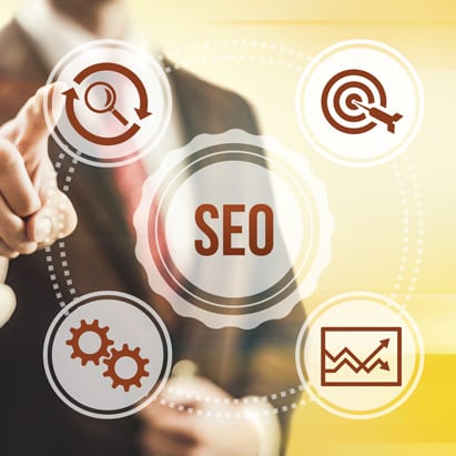 SEO is shown as the center of online strategy in a graph